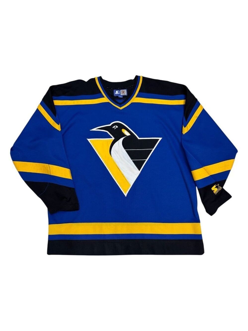 RARE VINTAGE 90s STARTER Pittsburgh Penguins BLUE ROBO NHL Hockey Jersey XXL